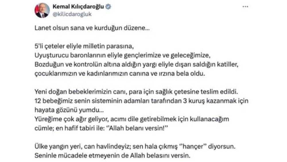 Kılıçdaroğlu'na, Cumhurbaşkanı Erdoğan'a hakaret davası açıldı 